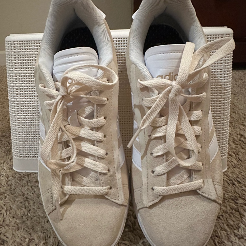 Adidas Cream and White Sneakers with Suede Finish